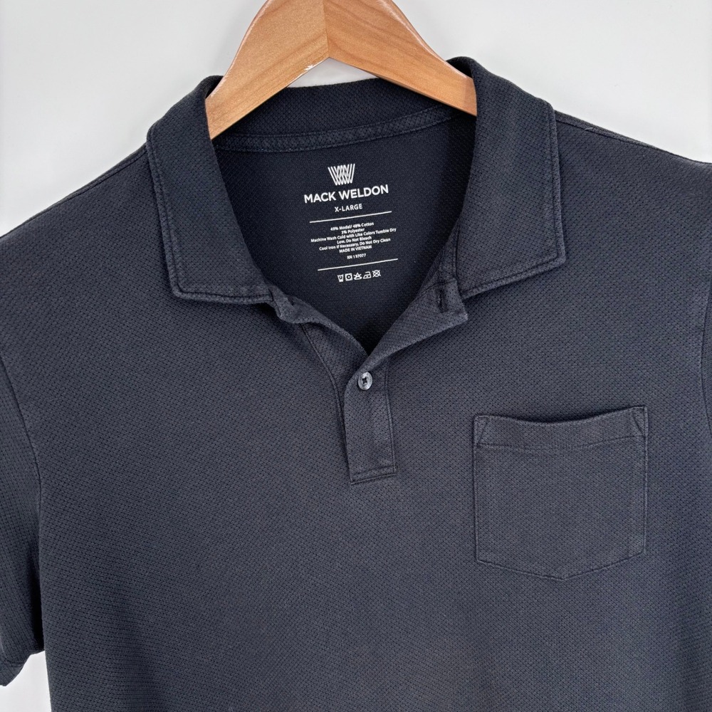 Mack Weldon Polo Shirt Mens XL Black Vesper Short Sleeve Pocket Modern *FLAW